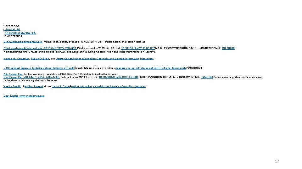 Reference - Journal List • HHS Author Manuscripts • PMC 3775965 Clin Lymphoma Myeloma