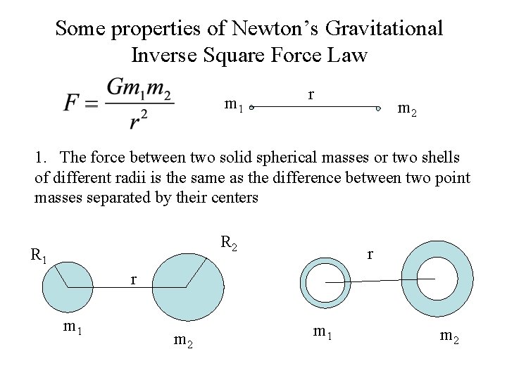 Some properties of Newton’s Gravitational Inverse Square Force Law m 1 r m 2 Some properties of Newton’s Gravitational Inverse Square Force Law m 1 r m 2
