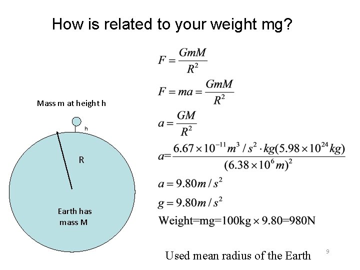 How is related to your weight mg? Mass m at height h h R How is related to your weight mg? Mass m at height h h R