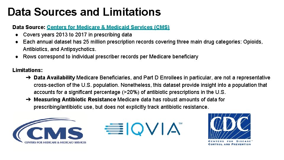 Data Sources and Limitations Data Source: Centers for Medicare & Medicaid Services (CMS) ●