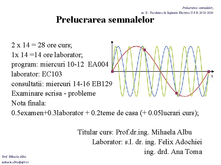 Prelucrarea semnalelor, an II - Facultatea de Inginerie Electrica U. P. B. 2019 -2020 Prelucrarea semnalelor, an II - Facultatea de Inginerie Electrica U. P. B. 2019 -2020