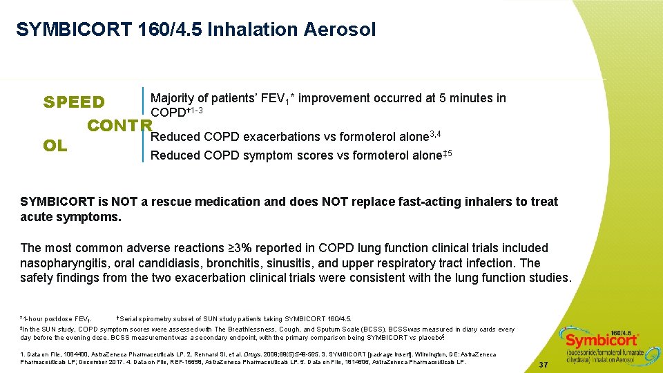 SYMBICORT 160/4. 5 Inhalation Aerosol Majority of patients’ FEV 1* improvement occurred at 5