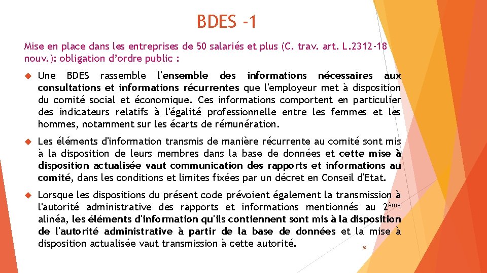 BDES -1 Mise en place dans les entreprises de 50 salariés et plus (C.
