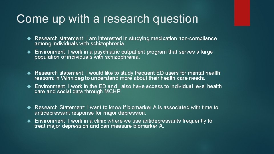 Come up with a research question Research statement: I am interested in studying medication