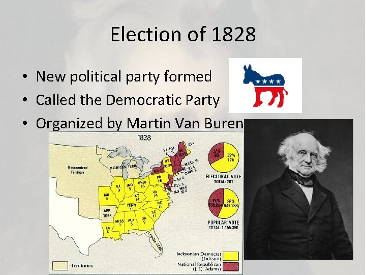 Election of 1828 • New political party formed • Called the Democratic Party •