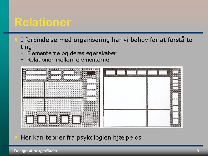 Relationer • I forbindelse med organisering har vi behov for at forstå to ting: