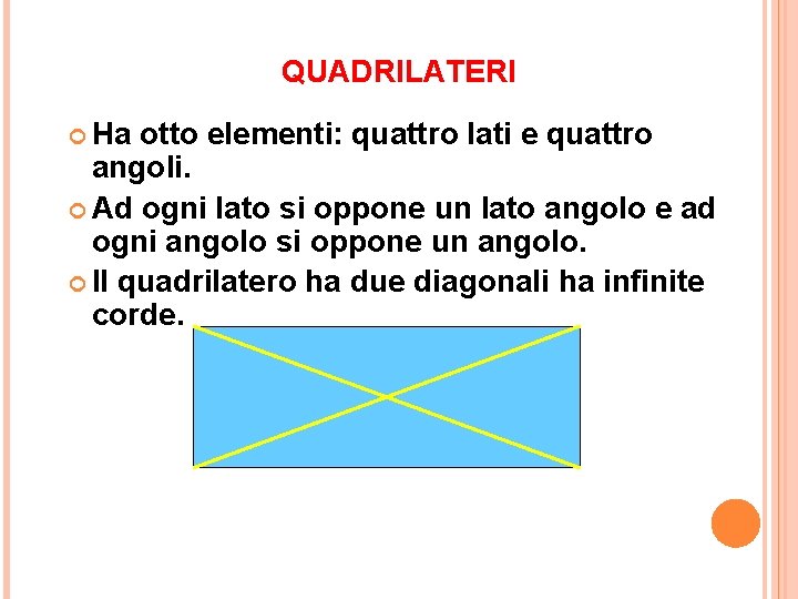 QUADRILATERI Ha otto elementi: quattro lati e quattro angoli. Ad ogni lato si oppone