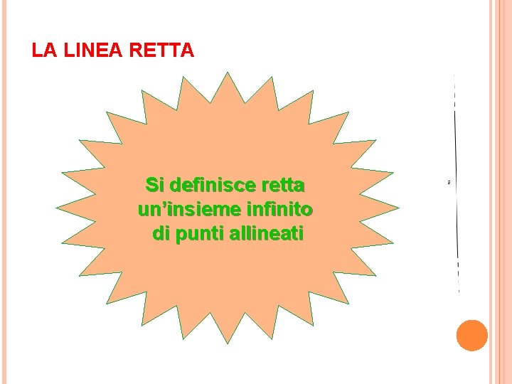 LA LINEA RETTA Si definisce retta un’insieme infinito di punti allineati 