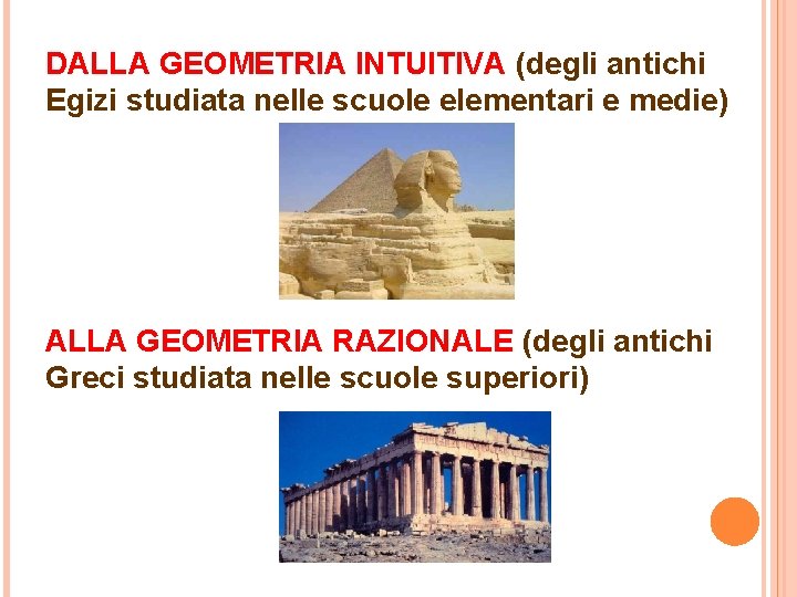 DALLA GEOMETRIA INTUITIVA (degli antichi Egizi studiata nelle scuole elementari e medie) ALLA GEOMETRIA
