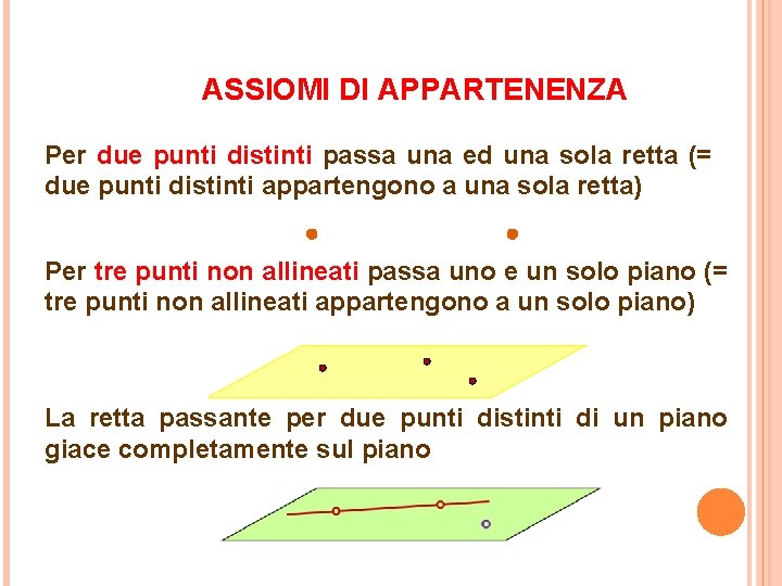 ASSIOMI DI APPARTENENZA Per due punti distinti passa una ed una sola retta (=