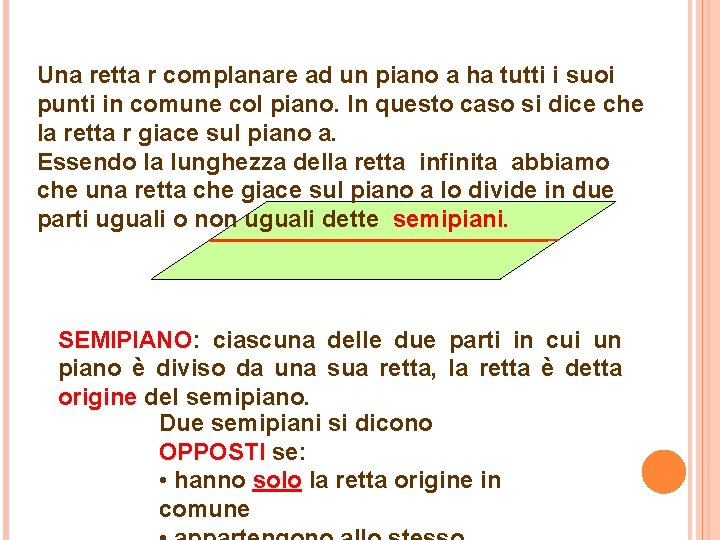 Una retta r complanare ad un piano a ha tutti i suoi punti in