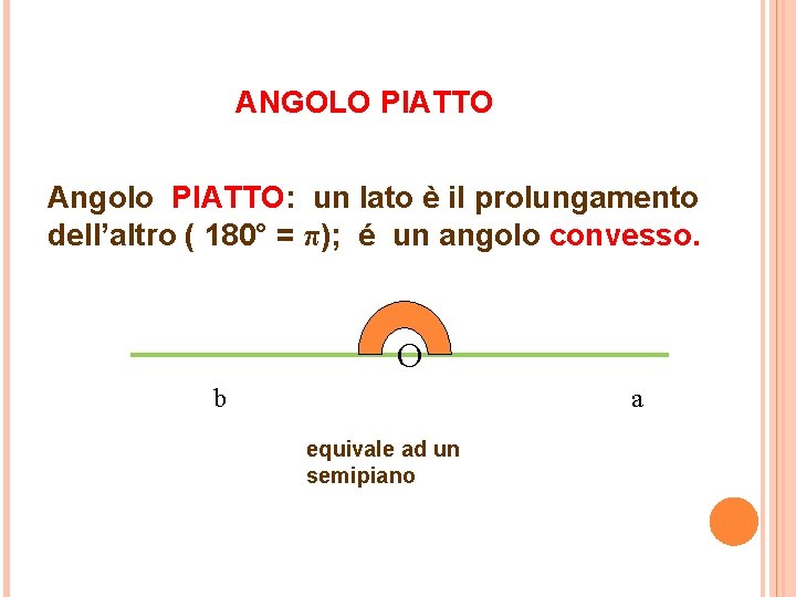 ANGOLO PIATTO Angolo PIATTO: un lato è il prolungamento dell’altro ( 180° = π);