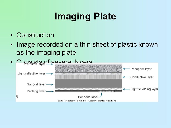 Imaging Plate • Construction • Image recorded on a thin sheet of plastic known