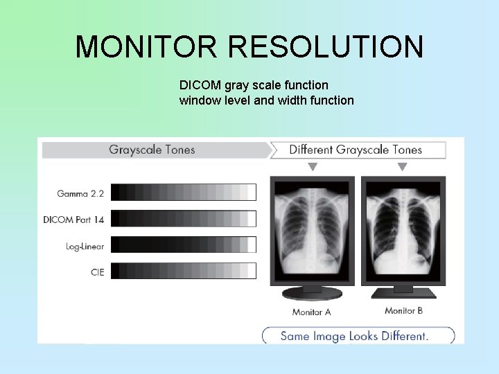 MONITOR RESOLUTION DICOM gray scale function window level and width function 