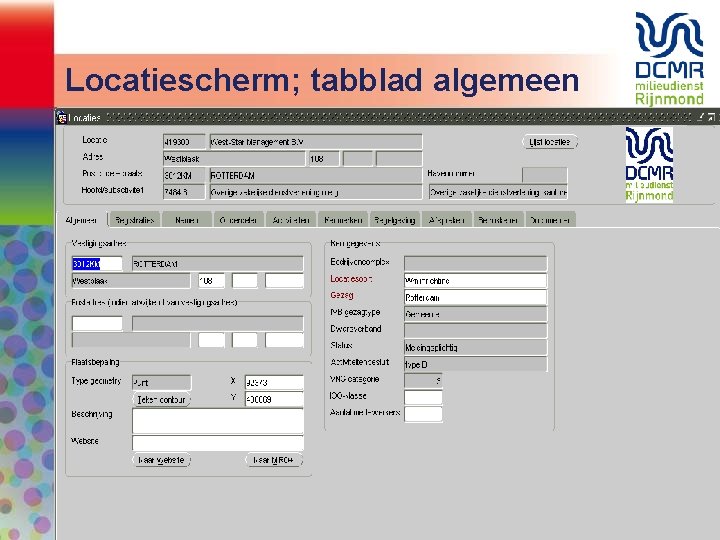 Locatiescherm; tabblad algemeen 
