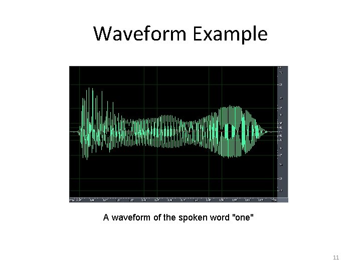 Waveform Example A waveform of the spoken word "one" 11 