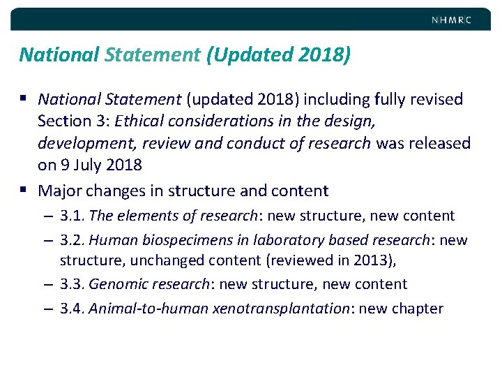 National Statement (Updated 2018) § National Statement (updated 2018) including fully revised Section 3: