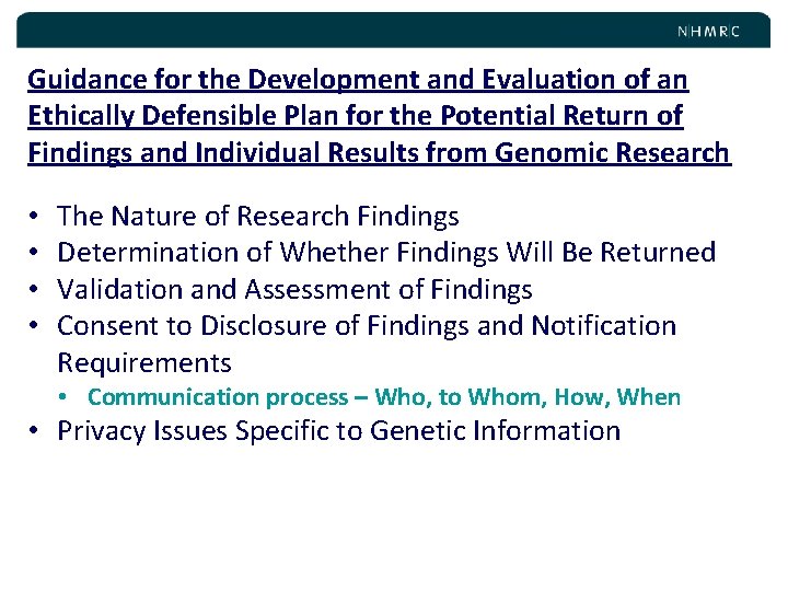 Guidance for the Development and Evaluation of an Ethically Defensible Plan for the Potential