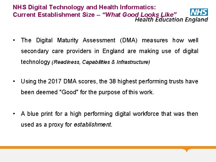 NHS Digital Technology and Health Informatics: Current Establishment Size – “What Good Looks Like”