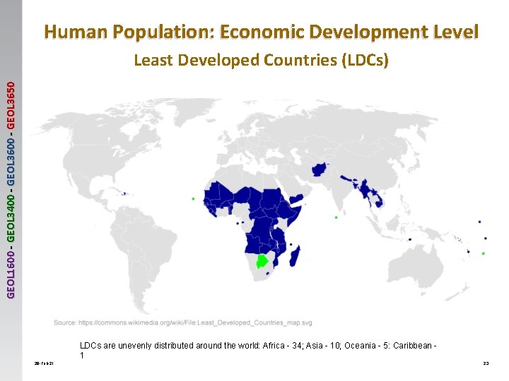 Human Population: Economic Development Level GEOL 1600 - GEOL 3400 - GEOL 3650 Least