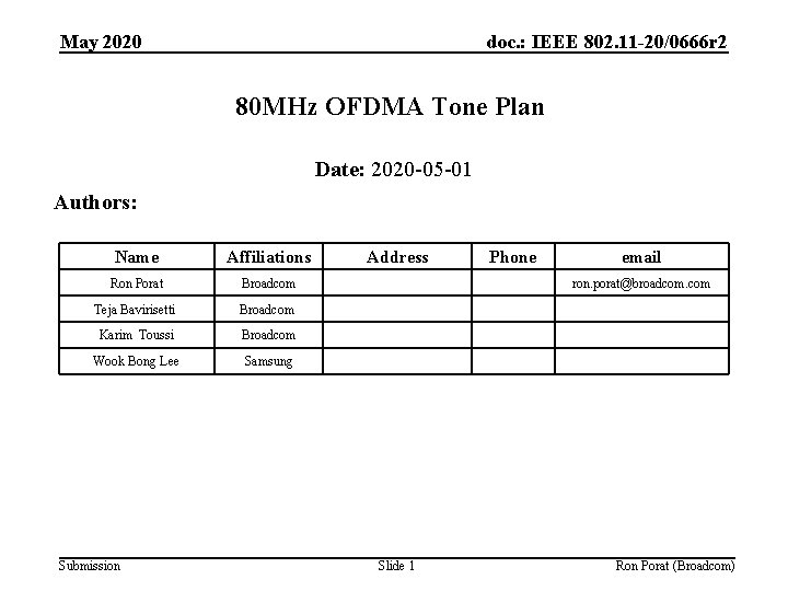 May 2020 doc. : IEEE 802. 11 -20/0666 r 2 80 MHz OFDMA Tone