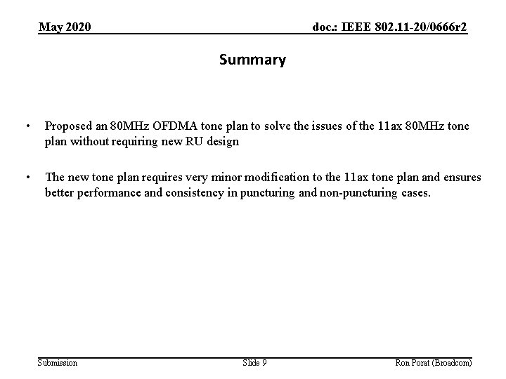 May 2020 doc. : IEEE 802. 11 -20/0666 r 2 Summary • Proposed an