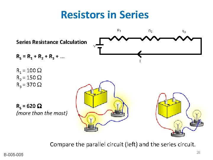 Resistors in Series Resistance Calculation RS = R 1 + R 2 + R Resistors in Series Resistance Calculation RS = R 1 + R 2 + R