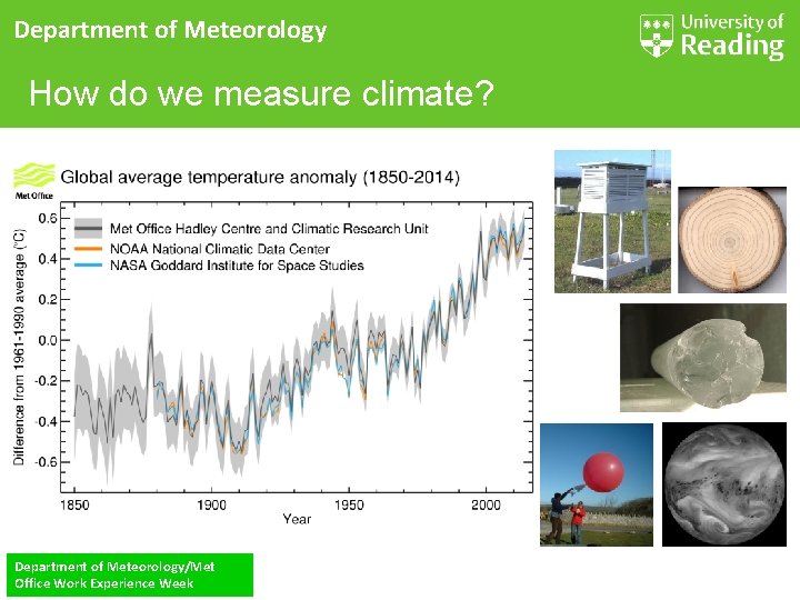 Department of Meteorology How do we measure climate? Department of Meteorology/Met Office Work Experience