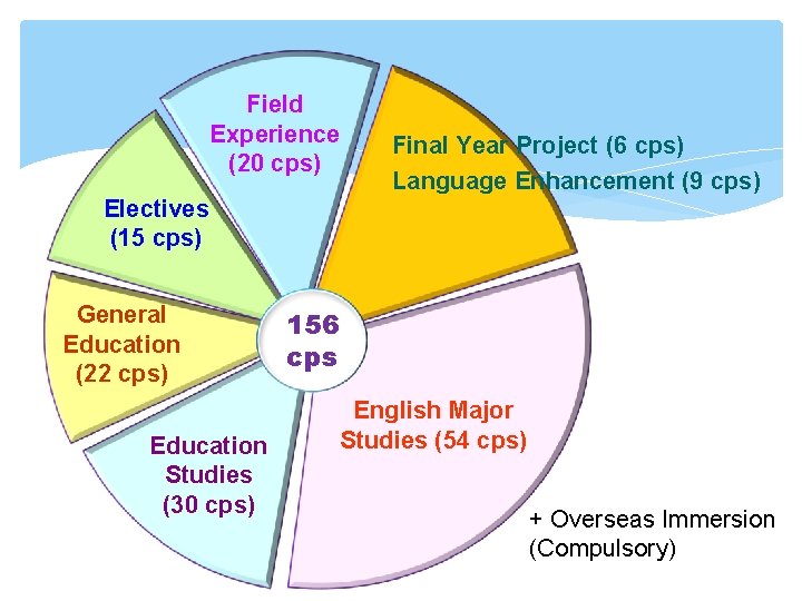 Field Experience (20 cps) Electives (15 cps) General Education (22 cps) Education Studies (30 Field Experience (20 cps) Electives (15 cps) General Education (22 cps) Education Studies (30