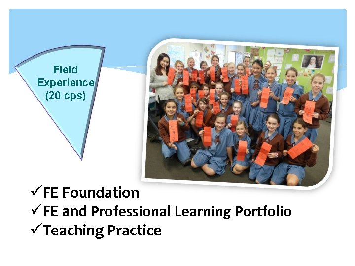 Field Experience (20 cps) üFE Foundation üFE and Professional Learning Portfolio üTeaching Practice Field Experience (20 cps) üFE Foundation üFE and Professional Learning Portfolio üTeaching Practice