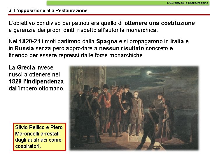 L’Europa della Restaurazione 3. L’opposizione alla Restaurazione L’obiettivo condiviso dai patrioti era quello di