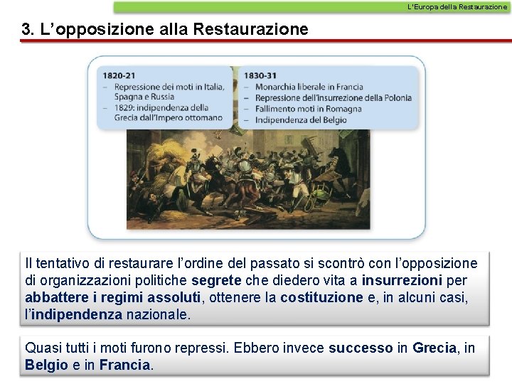 L’Europa della Restaurazione 3. L’opposizione alla Restaurazione Il tentativo di restaurare l’ordine del passato