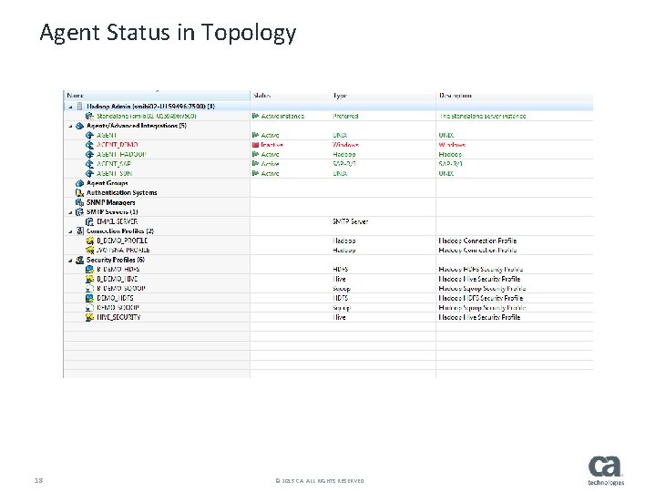 Agent Status in Topology 18 © 2015 CA. ALL RIGHTS RESERVED. 