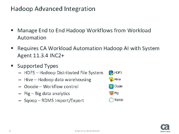 Hadoop Advanced Integration § Manage End to End Hadoop Workflows from Workload Automation §