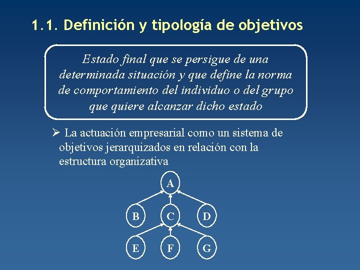 1. 1. Definición y tipología de objetivos Estado final que se persigue de una