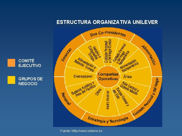 ESTRUCTURA ORGANIZATIVA UNILEVER COMITÉ EJECUTIVO GRUPOS DE NEGOCIO Fuente: htttp: //www. unilever. es 