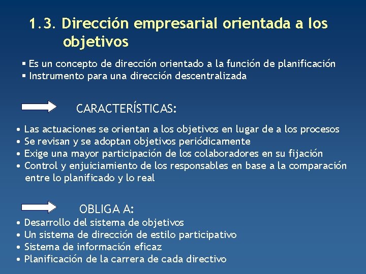 1. 3. Dirección empresarial orientada a los objetivos § Es un concepto de dirección