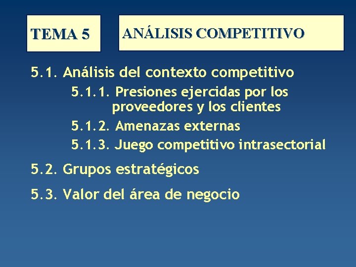 TEMA 5 ANÁLISIS COMPETITIVO 5. 1. Análisis del contexto competitivo 5. 1. 1. Presiones