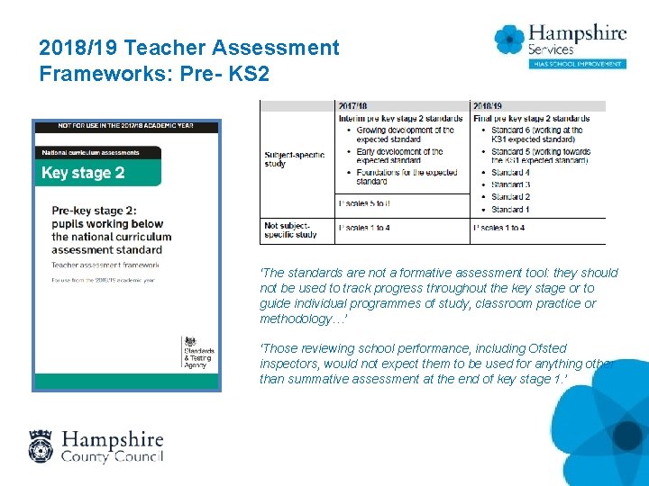 2018/19 Teacher Assessment Frameworks: Pre- KS 2 ‘The standards are not a formative assessment 2018/19 Teacher Assessment Frameworks: Pre- KS 2 ‘The standards are not a formative assessment
