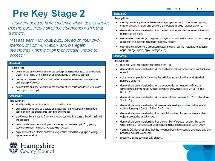 Pre Key Stage 2 …teachers need to have evidence which demonstrates that the pupil Pre Key Stage 2 …teachers need to have evidence which demonstrates that the pupil