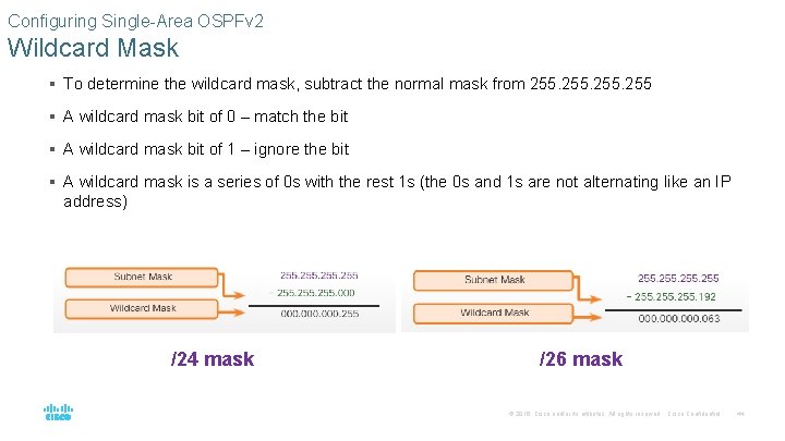 Configuring Single-Area OSPFv 2 Wildcard Mask § To determine the wildcard mask, subtract the