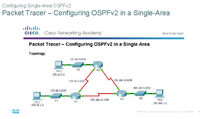 Configuring Single-Area OSPFv 2 Packet Tracer – Configuring OSPFv 2 in a Single-Area ©