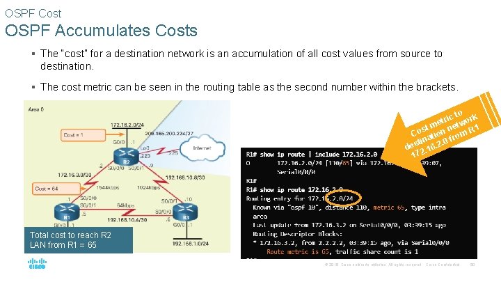 OSPF Cost OSPF Accumulates Costs § The “cost” for a destination network is an