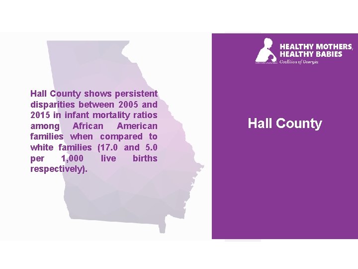 Hall County shows persistent disparities between 2005 and 2015 in infant mortality ratios among