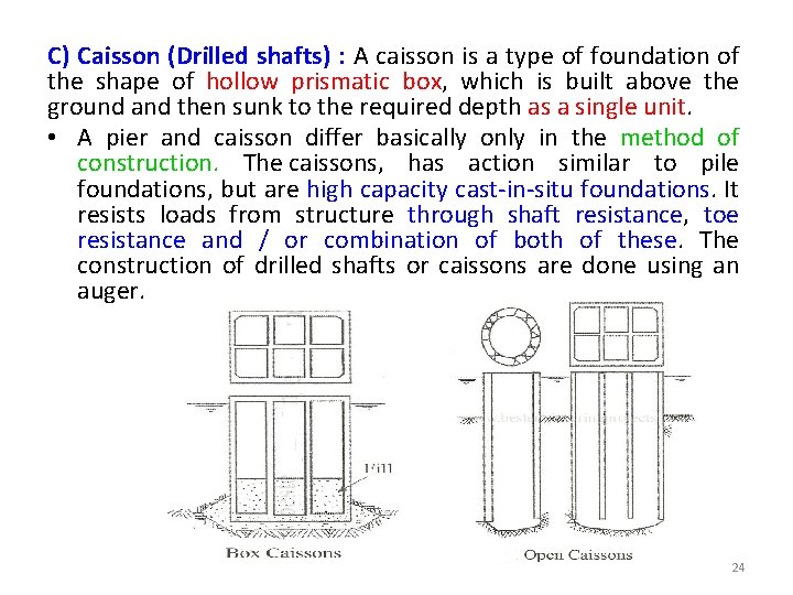 C) Caisson (Drilled shafts) : A caisson is a type of foundation of the