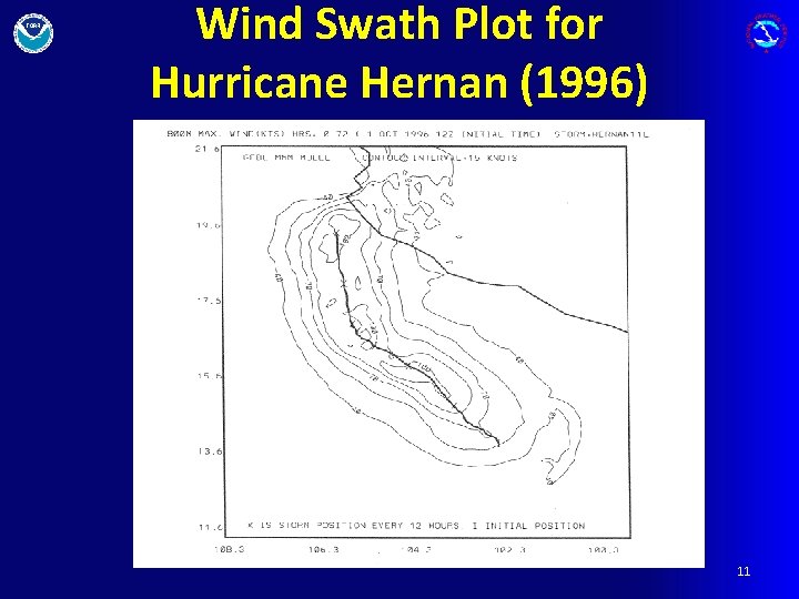 Wind Swath Plot for Hurricane Hernan (1996) 11 