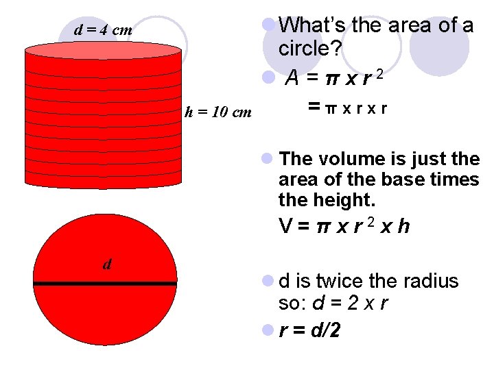 d = 4 cm h = 10 cm l What’s the area of a