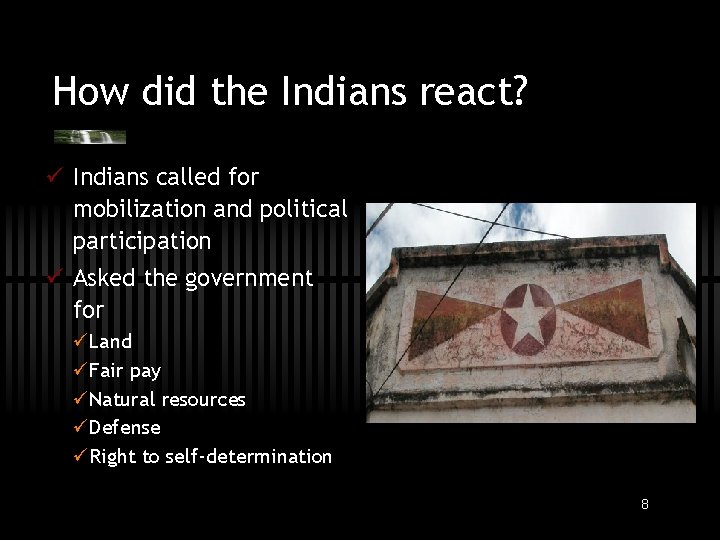 How did the Indians react? ü Indians called for mobilization and political participation ü