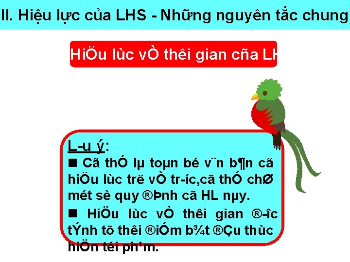 II. Hiệu lực của LHS Những nguyên tắc chung 1. HiÖu lùc vÒ thêi