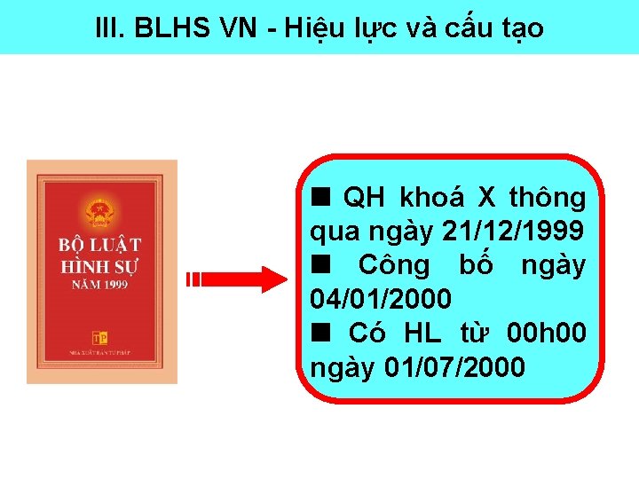 III. BLHS VN Hiệu lực và cấu tạo QH khoá X thông qua ngày